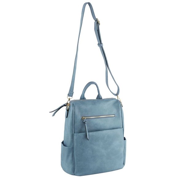 DIONA J WOMEN\'S VEGAN LEATHER CONVERTIBLE HANDLE ZIPPER BACKPACK COLOR TAN